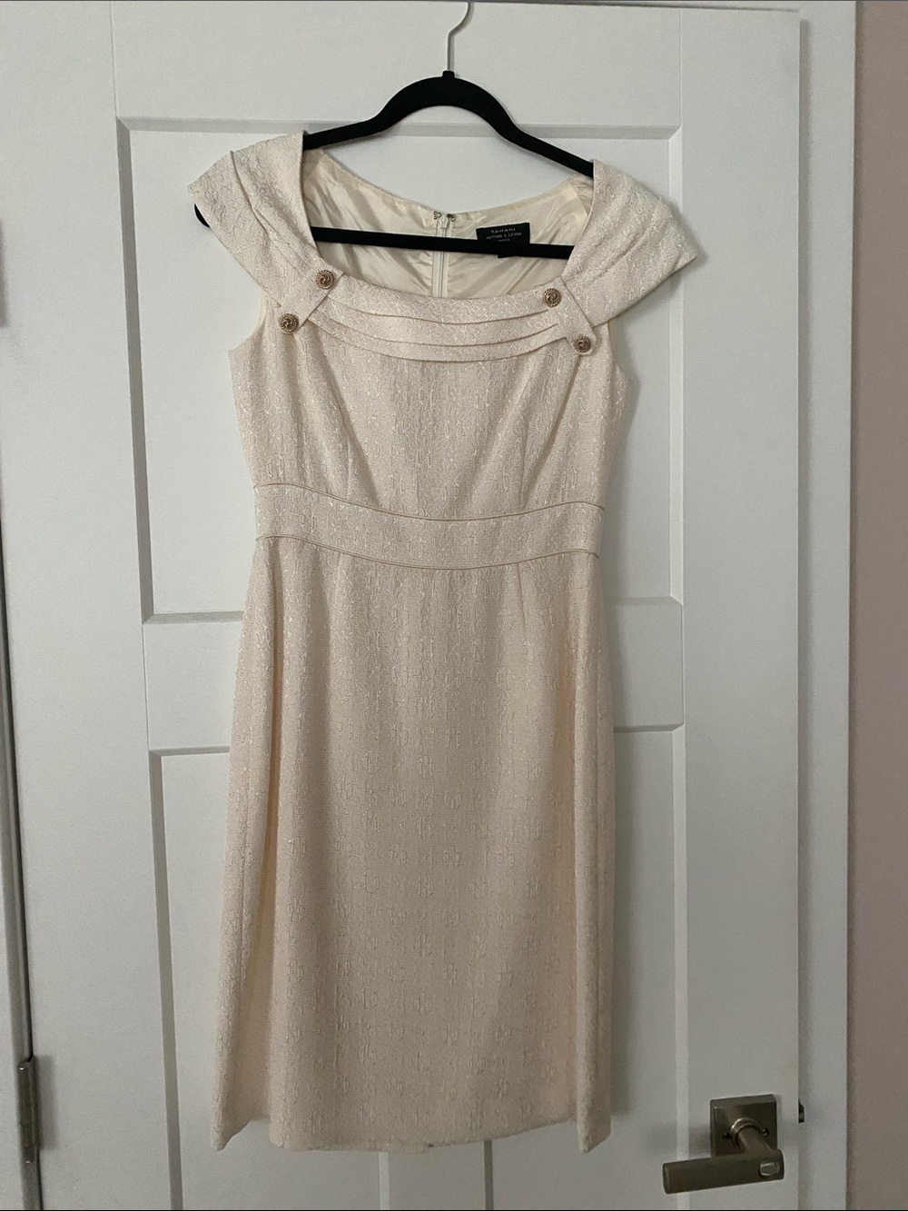 Tahari Cream Cap-Sleeve Midi Dress with Button Detail